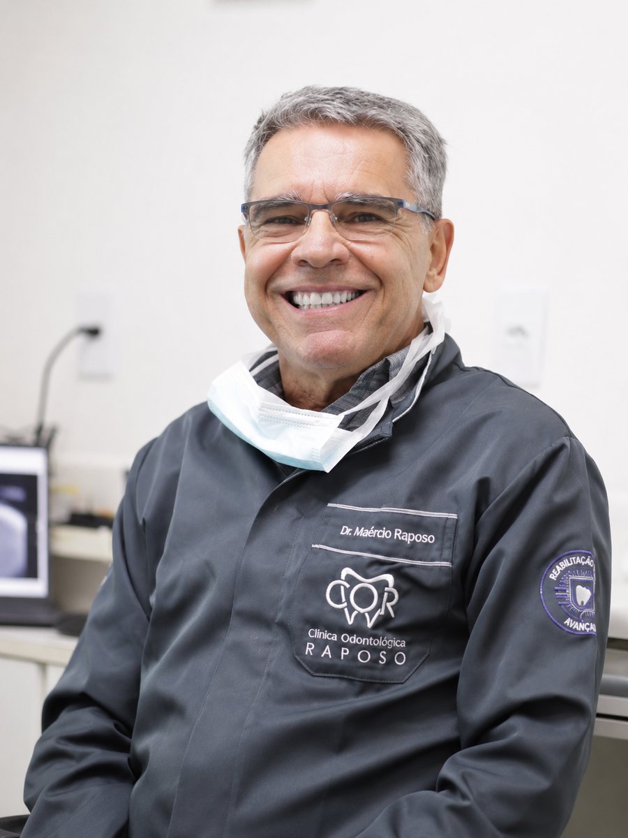 Dr. Maércio Raposo, cirurgião-dentista especialista em reabilitação oral, na Clínica Odontológica Raposo em Araruama, RJ
